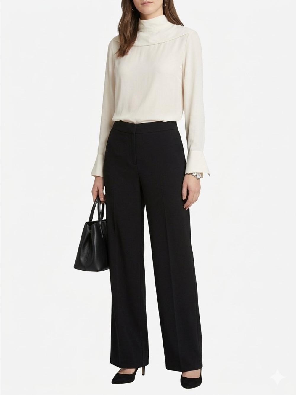 Zara Cream High-Neck Long Sleeve Blouse